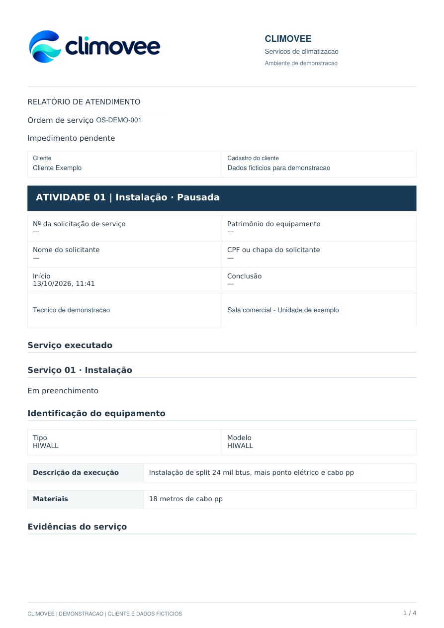 Página 1 de 4: serviço, equipamento e materiais